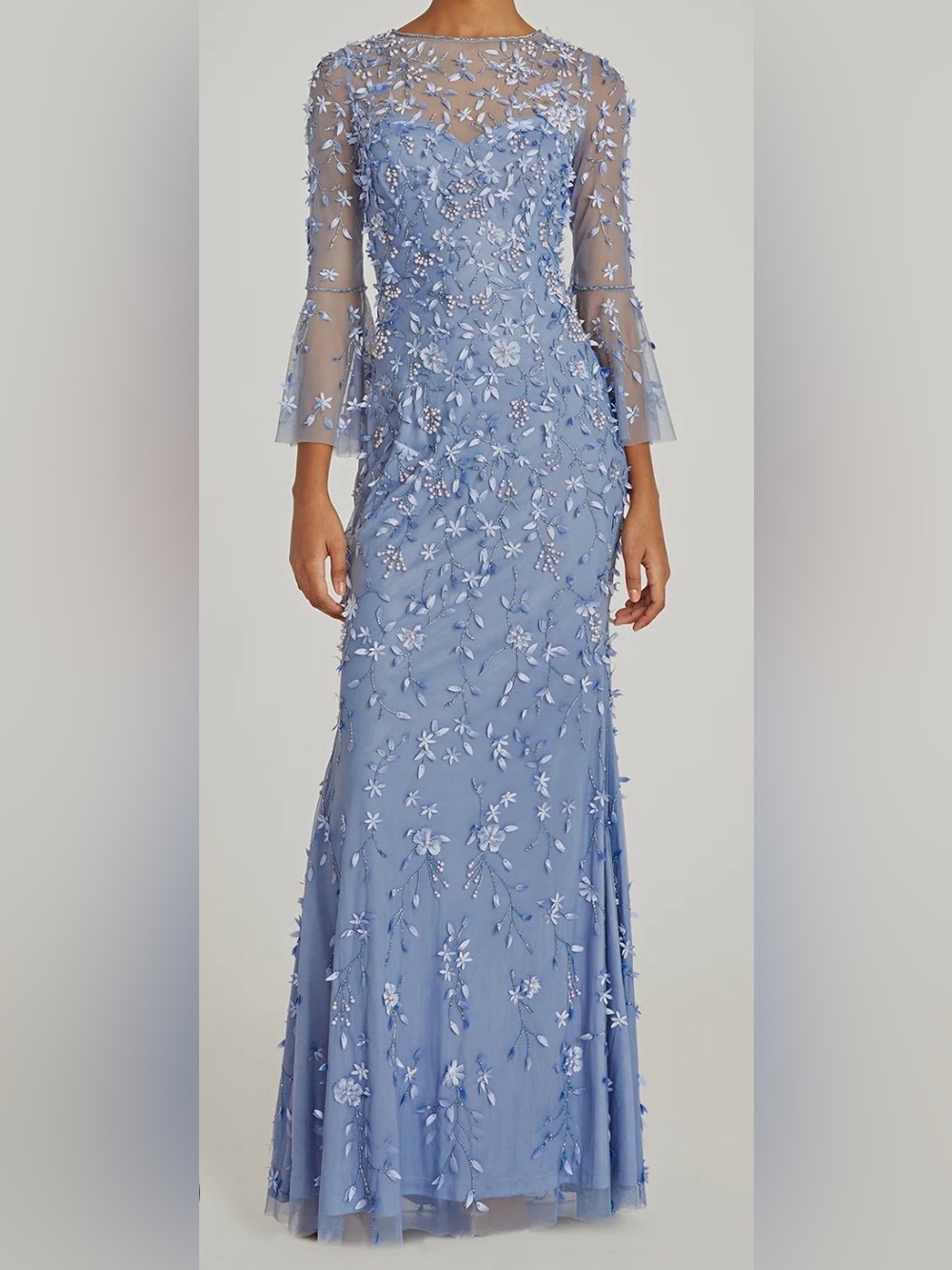 THEIA Petal Dress signature high end Embellished Silver-Blue Gown - Designer